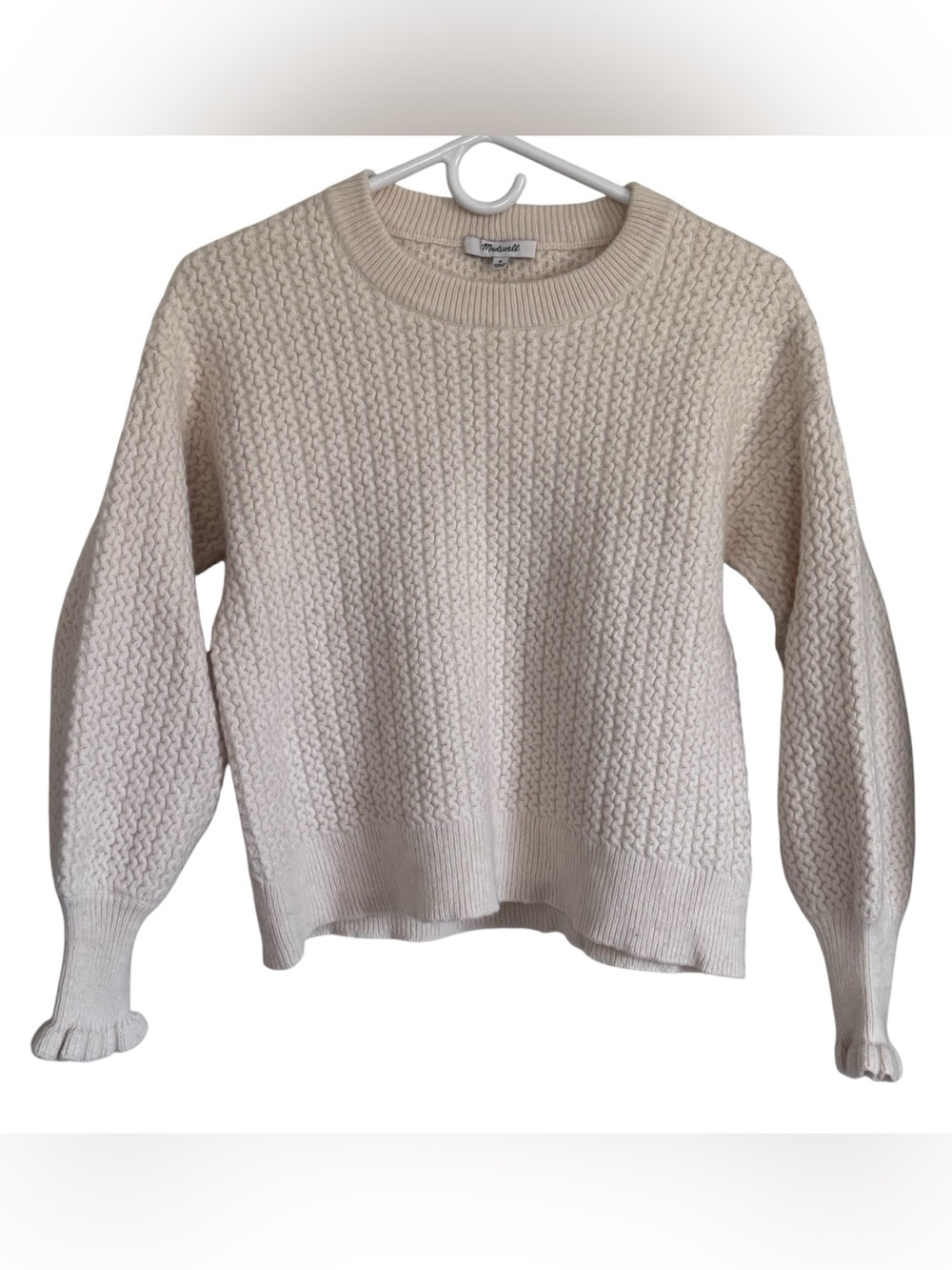 Madewell Ardmore Ruffle-Cuff Pullover Sweater Cream Medium Cotton / Merino Blend